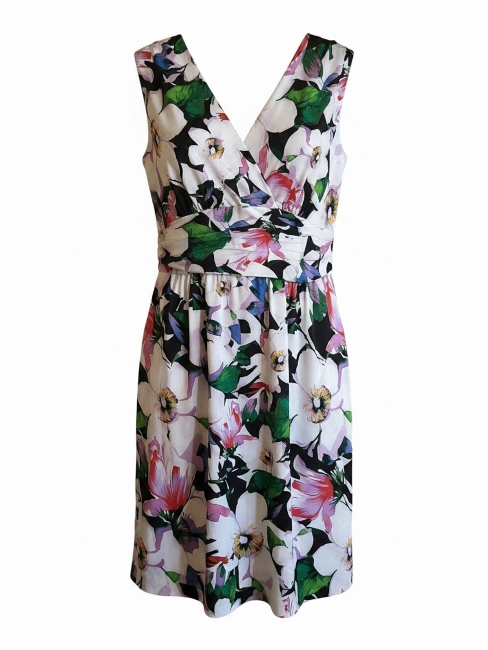 Lauren Ralph Lauren White Floral Midi Dress with Green & Pink Accents